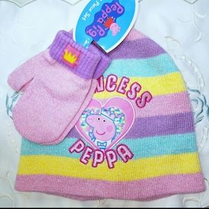 Peppa Pig Kids Knitted Hat with Matching Gloves NWT